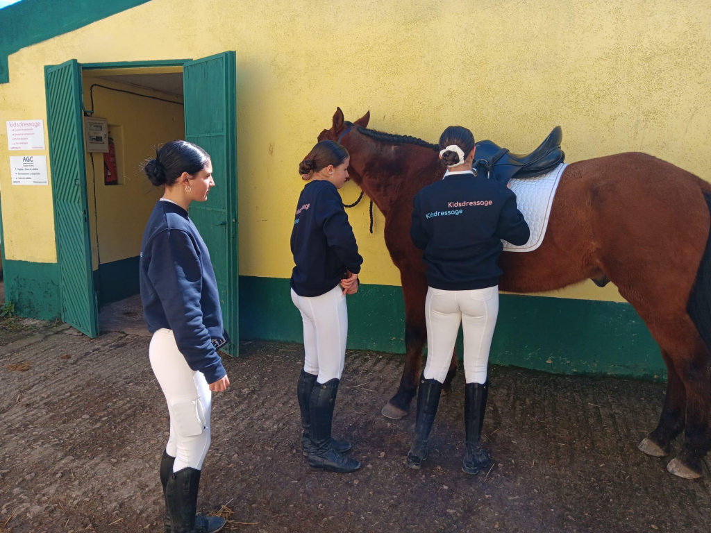 Grupo de chicas junto a un caballo